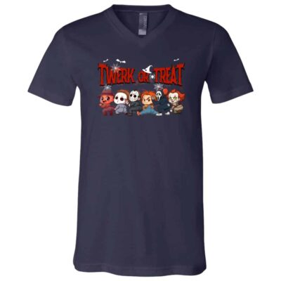 Twerk or Treat Funny Halloween Horror Character T-Shirt - V-neck Shirt, Navy, V-Neck T-Shirt