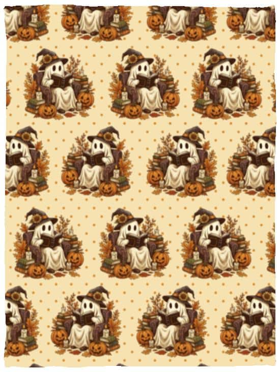 Halloween Ghost Book Funny Autumn Fleece Blanket - Sherpa Blanket, White, Cozy Plush Fleece Blanket - 30x40