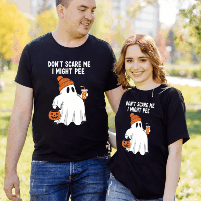 Alternative view of Don't Scare Me I Might Pee Halloween Boo Funny Pregnant Ghost T-Shirt - V-Neck Shirt