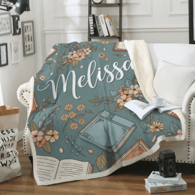 Alternative view of Personalized Custom Name Reading Floral Book Lovers Fleece Blanket - Reading Nook Gift