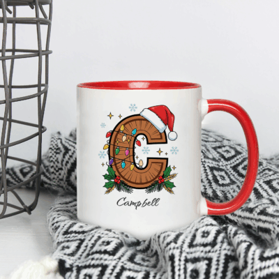 Alternative view of Personalized Christmas Name Accent Mug - Personalized Hot Chocolate Mug - Monogram Mug Christmas Coffee Cup