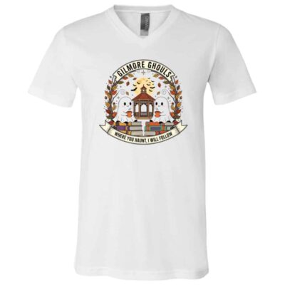Gilmore Ghouls Where You Haunt I Will Follow T-Shirt - V-Neck Shirt, White, V-Neck T-Shirt