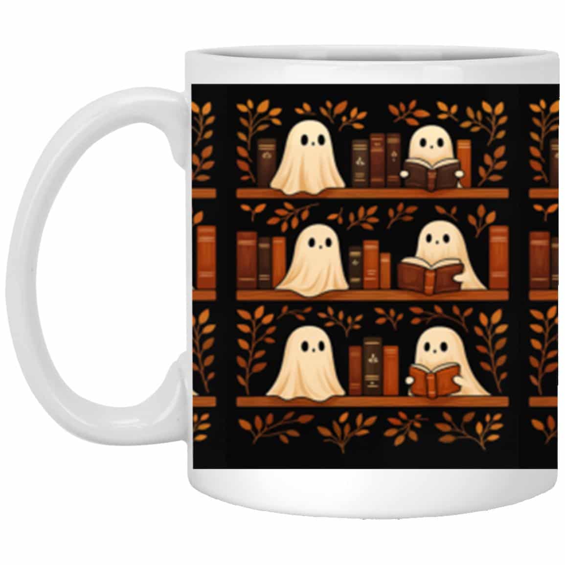Cute Ghosts Coffee Mug, Festive Halloween Ceramic Mug, Fall aesthetic, Halloween theme, White, 11 oz. White Mug