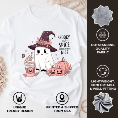 Alternative view of Spooky and Spice and Everything Nice Boo Pumpkin Funny Halloween Pink T-Shirt