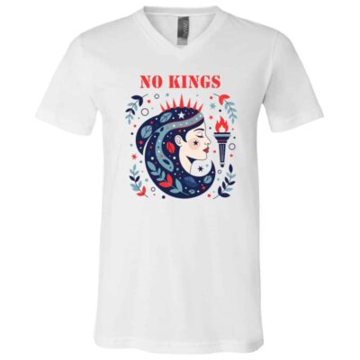 No Kings Retro Patriotic Liberty Art 4th Of July Women Men T -Shirt - V-Neck Shirt, White, V-Neck T-Shirt