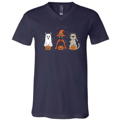 Retro Black Cat Witch Pumpkin Women Men Kids Scary Halloween T-Shirt, Navy, V-Neck T-Shirt