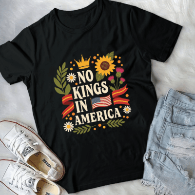 Alternative view of No King in America Floral 4th July No Kings American T-Shirt - V-Neck Shirt