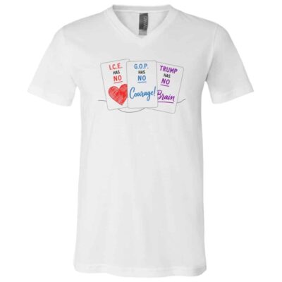 Ice Has No Love Trump Has No Brain Political T-Shirt - V-Neck Shirt, White, V-Neck T-Shirt