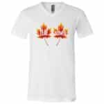 Funny Leaf Blower Fall Thanksgiving Matching T-Shirt - V-Neck Shirt, White, V-Neck T-Shirt