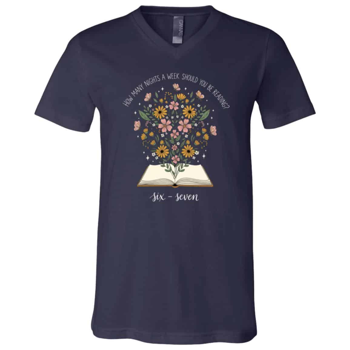 Six Seven Flowers T-Shirt, Navy, V-Neck T-Shirt Six Seven Flowers T-Shirt, Navy, V-Neck T-Shirt