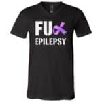 Fck Epilepsy Purple Ribbon T-Shirt - V-Neck Shirt, Black, V-Neck T-Shirt