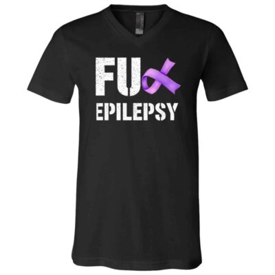 Fck Epilepsy Purple Ribbon T-Shirt - V-Neck Shirt, Black, V-Neck T-Shirt