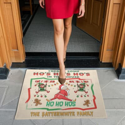 Personalized Family Name There's Some Ho Ho Hos In This House Funny Christmas House Doormat - Outdoor Indoor Door mat