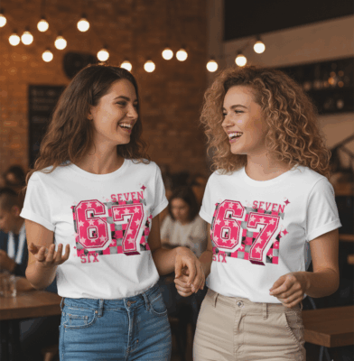 Alternative view of 67 Meme six Seven Checkered T-Shirt for Men Women Kids - V-Neck Shirt