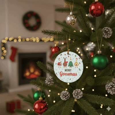 Alternative view of Merry Goosmas Funny Christmas Goose Circle Ornament
