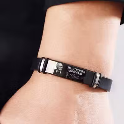 Personalized Photo Custom You Left My World But Never My Heart Memorial Bracelet for Loss Loved One