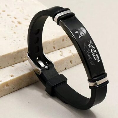 Alternative view of Personalized Photo Custom You Left My World But Never My Heart Memorial Bracelet for Loss Loved One