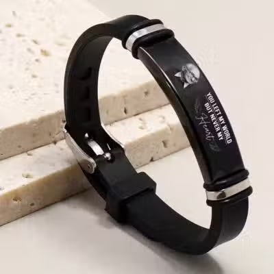 Alternative view of Personalized Photo Custom You Left My World But Never My Heart Memorial Bracelet for Loss Loved One