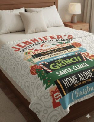 Alternative view of Personalized Name Custom Christmas Movie Throw Blanket - Sherpa Blanket