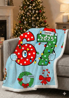 Alternative view of Personalized Name 67 Funny Six Seven Christmas Fleece Blanket -  Sherpa Blanket