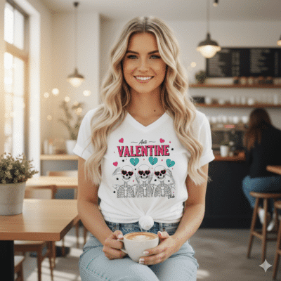 Alternative view of Cute Skeleton Anti Valentine Girls Club Funny Valentines Day T-Shirt - V-Neck Shirt