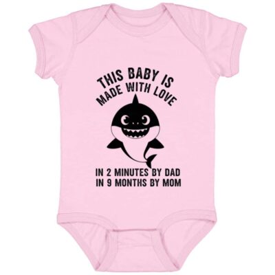 This Baby Made With Love In 2 Minutes Funny Shark Baby Onesie - Baby Bodysuit, Pink, Infant Baby Bodysuit
