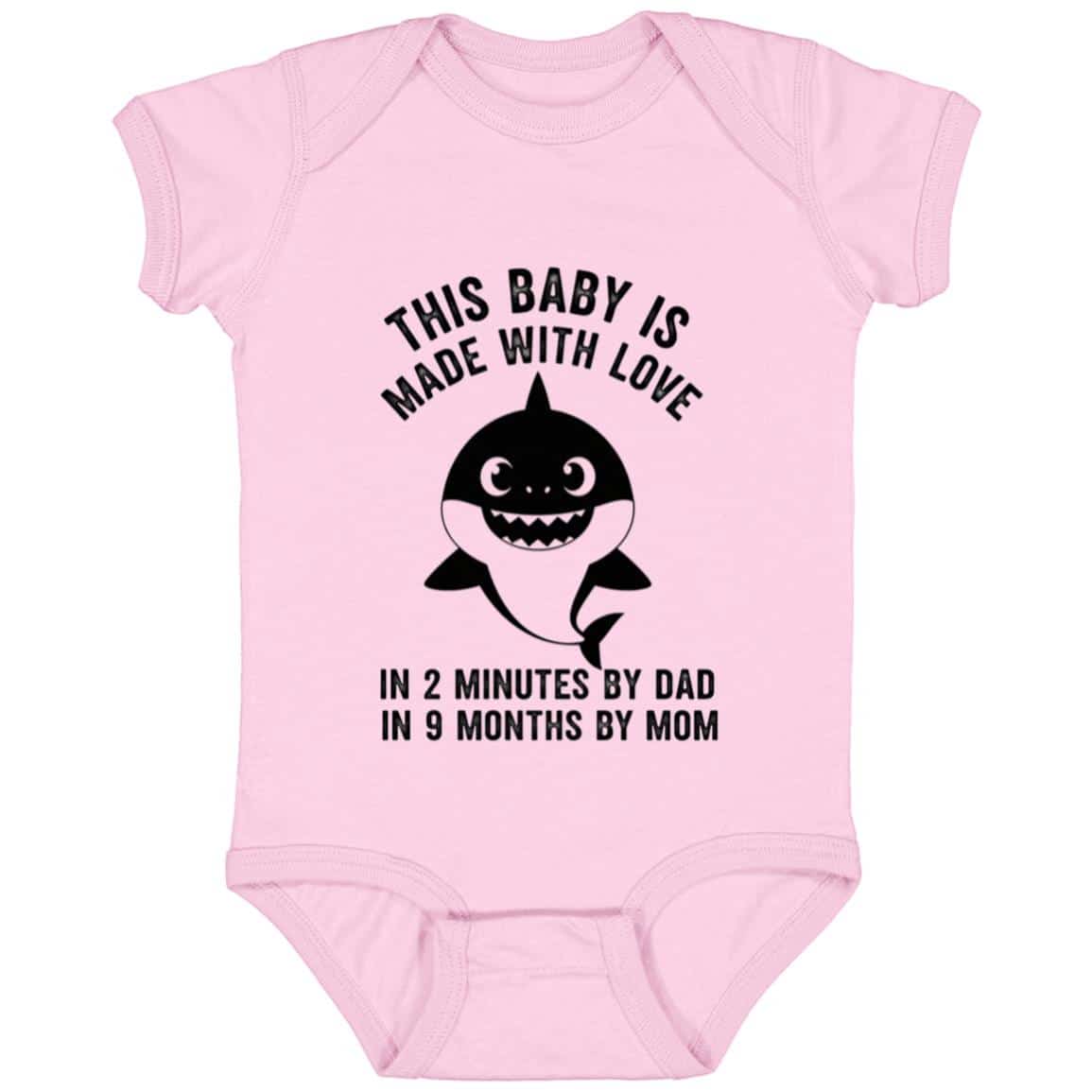This Baby Made With Love In 2 Minutes Funny Shark Baby Onesie - Baby Bodysuit, Pink, Infant Baby Bodysuit