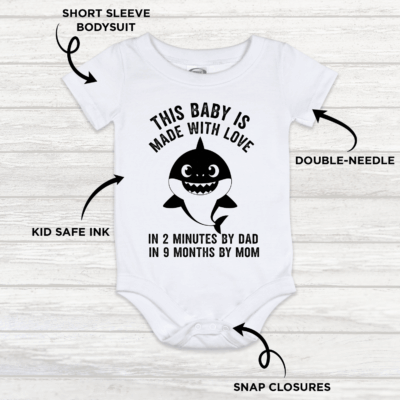 Alternative view of This Baby Made With Love In 2 Minutes Funny Shark Baby Onesie - Baby Bodysuit