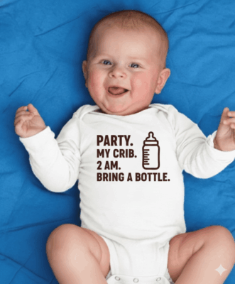 Alternative view of Party My Crib 2AM Bring A Bottle Baby Onesie - Baby Bodysuit