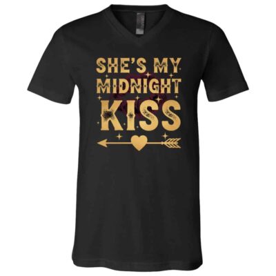 She's My Midnight Kiss Happy New Year Matching Couples T-Shirt - V-Neck, Black, V-Neck T-Shirt