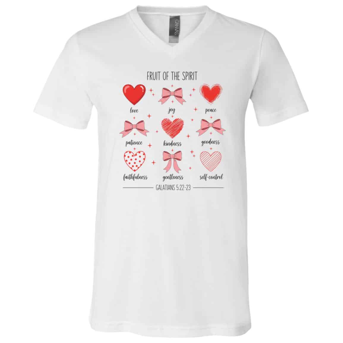 Fruit of The Spirit Christian Hearts Galatians 5:22-23 T-Shirt - V-Neck Shirt, White, V-Neck T-Shirt Fruit of The Spirit Christian Hearts Galatians 5:22-23 T-Shirt - V-Neck Shirt, White, V-Neck T-Shirt