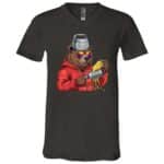 Bear with Cheese Grater Hat and Sunglasses Sunse Funny T-Shirt, Dark Grey Heather, V-Neck T-Shirt