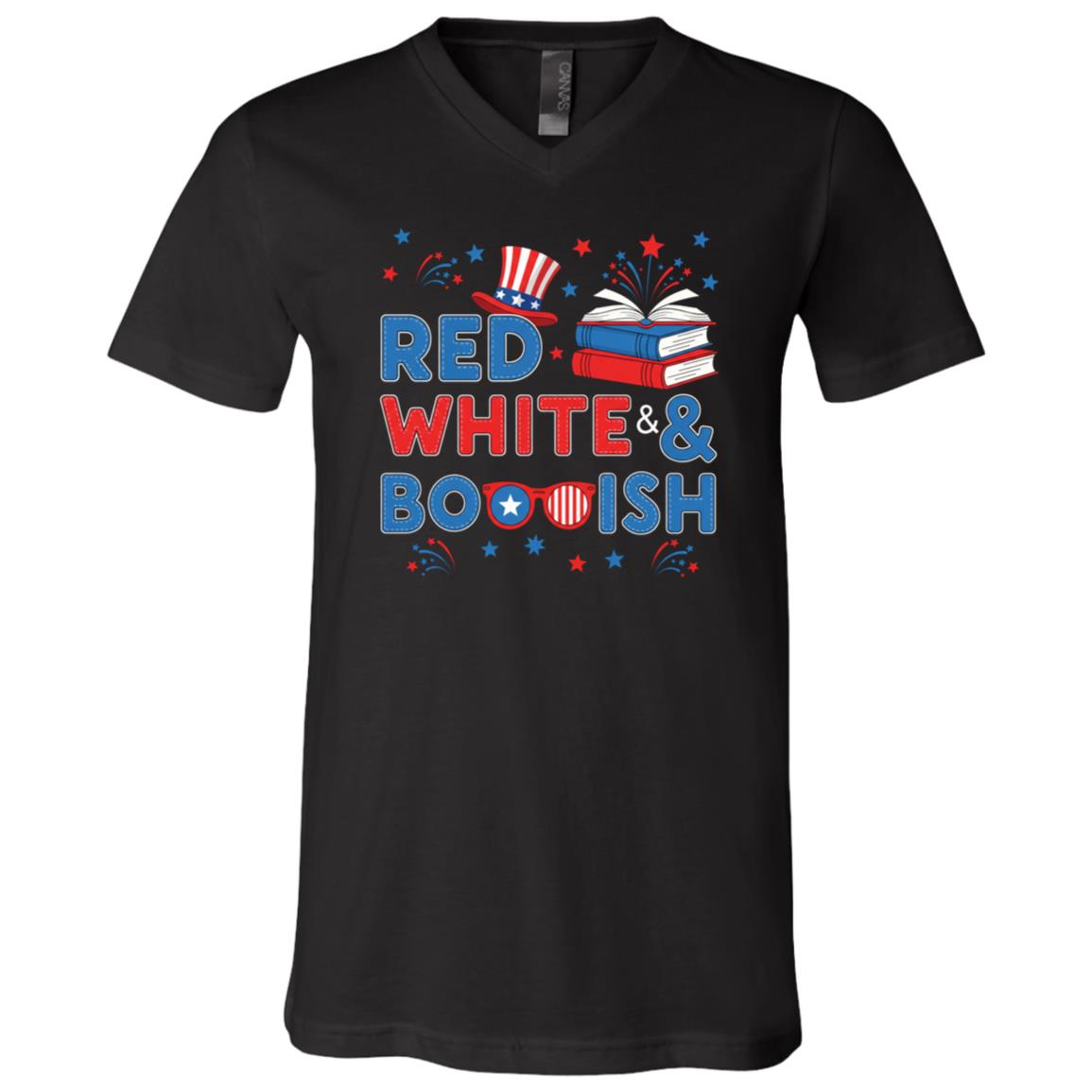 Red White & Bookish USA Flag Patriotic 4th Of July T-Shirt - V-Neck Shirt, Black, V-Neck T-Shirt Red White & Bookish USA Flag Patriotic 4th Of July T-Shirt - V-Neck Shirt, Black, V-Neck T-Shirt