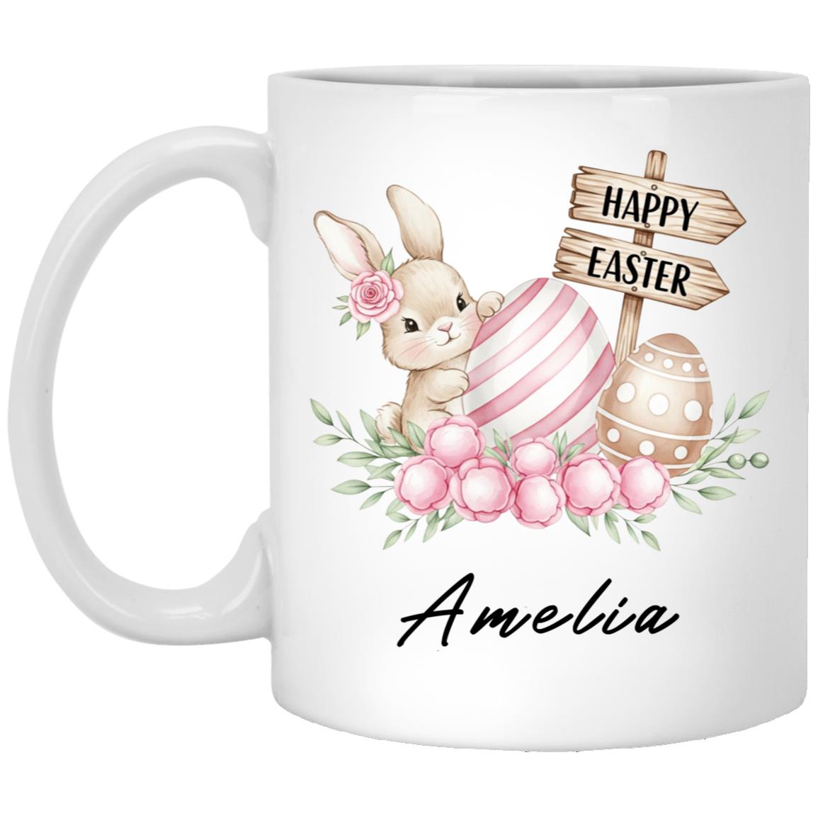 Personalized Name Easter Bunny Pastel Floral Mug – Beer Stein - Easter Gifts, White, 11 oz. White Mug Personalized Name Easter Bunny Pastel Floral Mug – Beer Stein - Easter Gifts, White, 11 oz. White Mug