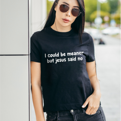 Alternative view of I Could Be Meaner But Jesus Said No T-Shirt - V-Neck Shirt
