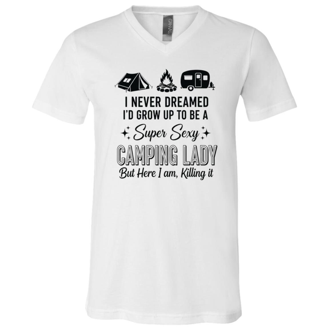 Super Sexy Camping Lady Shirt, Funny Camping Lover Gift Tee, RV Camper Woman T-Shirt, White, V-Neck T-Shirt Super Sexy Camping Lady Shirt, Funny Camping Lover Gift Tee, RV Camper Woman T-Shirt, White, V-Neck T-Shirt