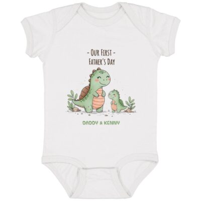 Personalized Name First Father's Day Dinosaur Onesie - Baby Bodysuit Gift for Dad, White, Infant Baby Bodysuit