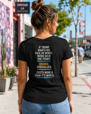 Alternative view of If Trump Wants His Face On Money Bring Back The Penny Print Back Shirt, Anti Trump Funny Political V-Neck Tee