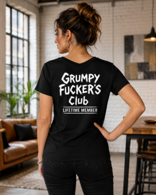Alternative view of Grumpy Fucker’s Club Lifetime Member Print Back Shirt, Funny Sarcastic Adult Humor V-Neck T-Shirt, Grumpy Gift Tee