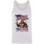 Merica Bigfoot American Flag Tank Top, Patriotic Sasquatch 4th Of July Tank, Funny USA Tank Shirt, White, Unisex Tank Top