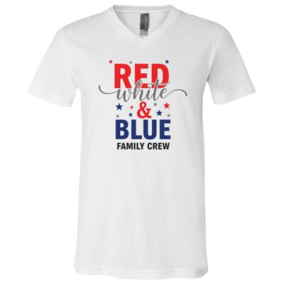Red White and Blue Family Crew Shirt, Patriotic 4th of July Matching Family T-Shirt, USA Independence Day Tee, White, V-Neck T-Shirt