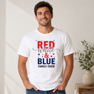 Alternative view of Red White and Blue Family Crew Shirt, Patriotic 4th of July Matching Family T-Shirt, USA Independence Day Tee