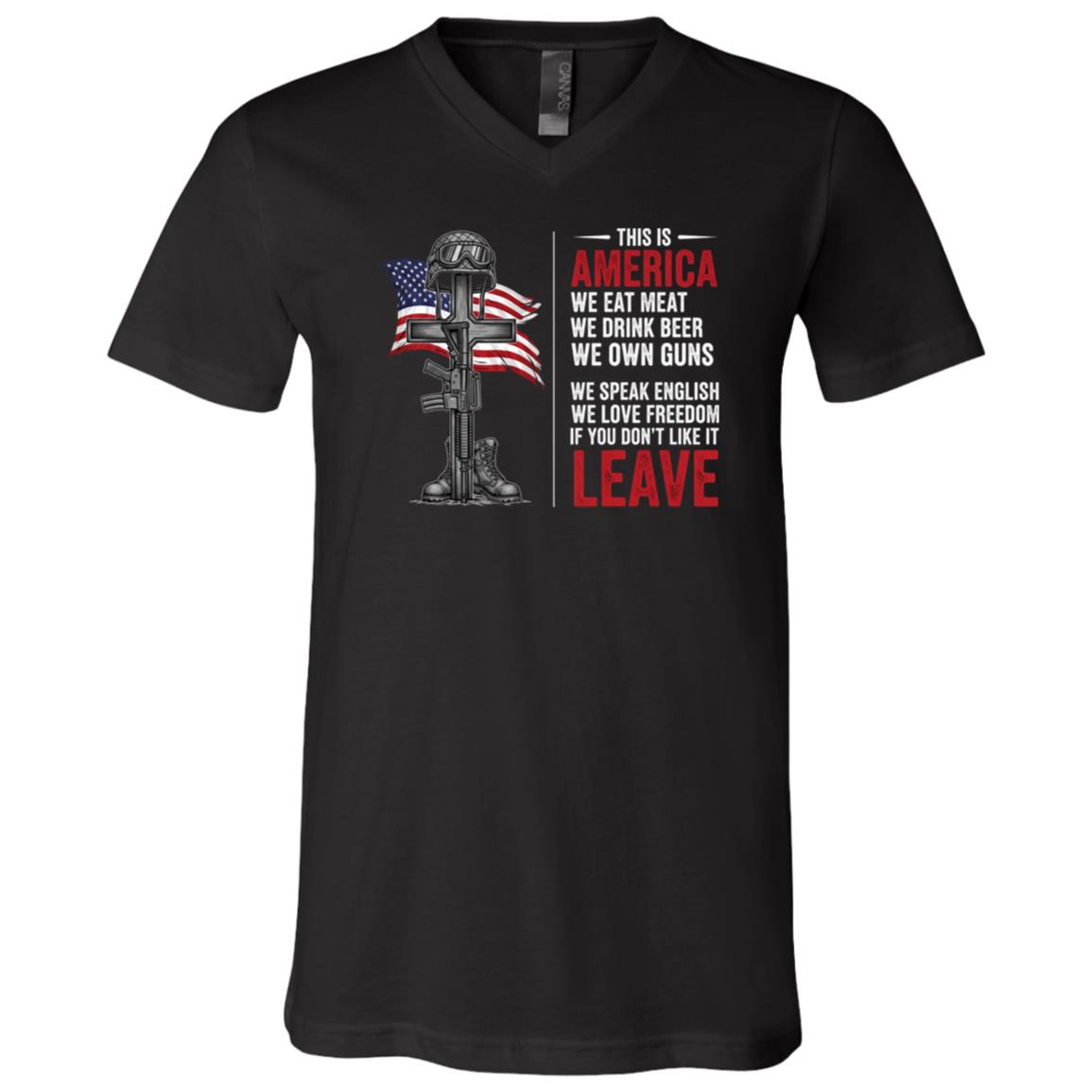 This Is America Patriotic Shirt, American Freedom T-Shirt, USA Flag Veteran Style Graphic Tee, Black, V-Neck T-Shirt