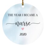 The Year I Became a Nurse Ornament, Personalized Nurse Graduation Christmas Ornament, Nursing School Graduate Gift, White, Circle Ornament The Year I Became a Nurse Ornament, Personalized Nurse Graduation Christmas Ornament, Nursing School Graduate Gift, White, Circle Ornament