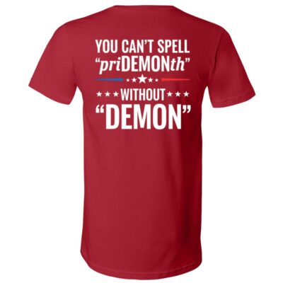 Pride Month Demon Shirt, Funny Anti Pride Month Back Print T-Shirt, Political Humor Unisex and V-Neck Tee, Canvas Red, V-Neck T-Shirt