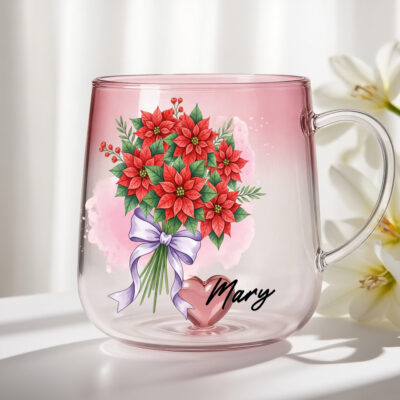 Personalized Birth Flower 11oz Gradient Glass Mug, Custom Name Floral Bouquet Cup, Birthday Gift for Her