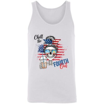 Chill The Fourth Out Women’s Tank Top, Patriotic Skull 4th of July Shirt, Funny Summer USA Graphic Tee, White, Unisex Tank Top