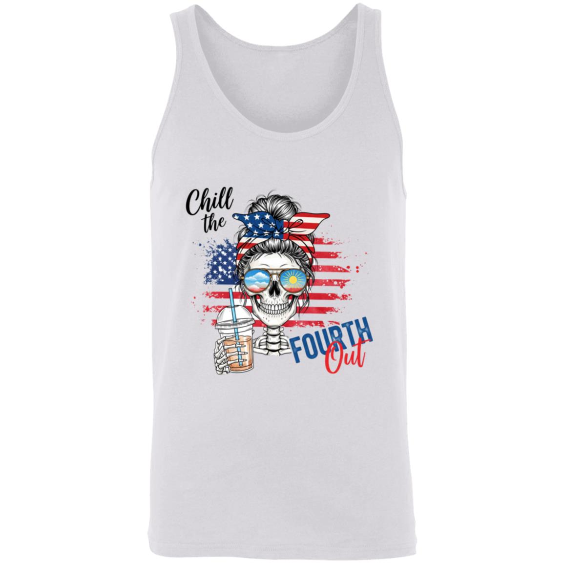 Chill The Fourth Out Women’s Tank Top, Patriotic Skull 4th of July Shirt, Funny Summer USA Graphic Tee, White, Unisex Tank Top Chill The Fourth Out Women’s Tank Top, Patriotic Skull 4th of July Shirt, Funny Summer USA Graphic Tee, White, Unisex Tank Top