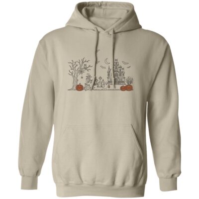Minimal Haunted House Halloween Sweatshirt, Cute Spooky Ghost Pumpkin Crewneck, Simple Halloween Shirt, Sand, Hoodie