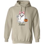 Personalized Cute Ghost Halloween Hoodie, Custom Name Pink Bow Ghost Sweatshirt, Kids Spooky Season Hoodie, Sand, Hoodie Personalized Cute Ghost Halloween Hoodie, Custom Name Pink Bow Ghost Sweatshirt, Kids Spooky Season Hoodie, Sand, Hoodie